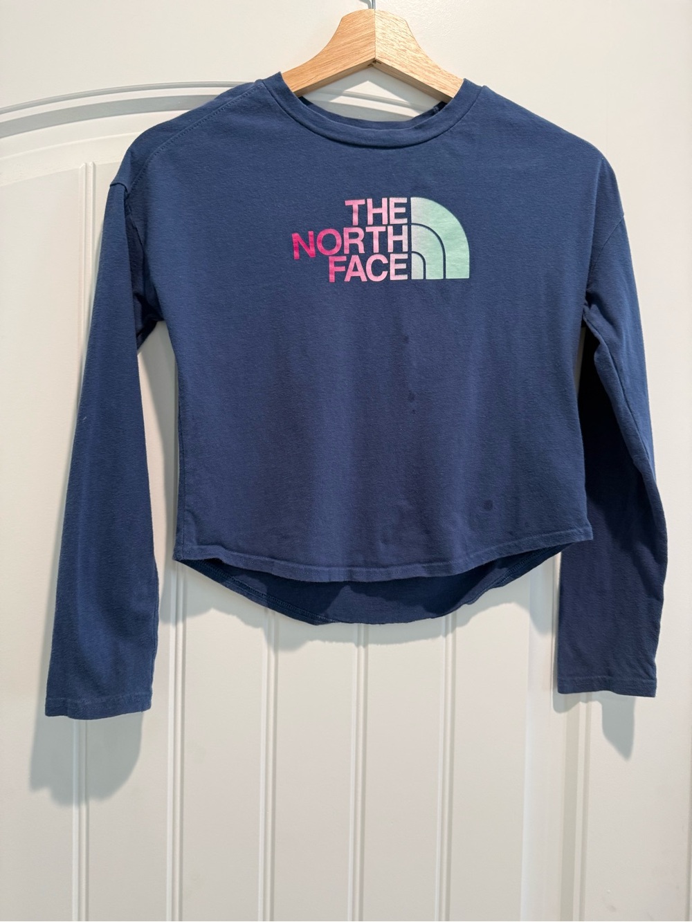 The North Face Navy Long-Sleeve Tee with Pink and Mint Logo